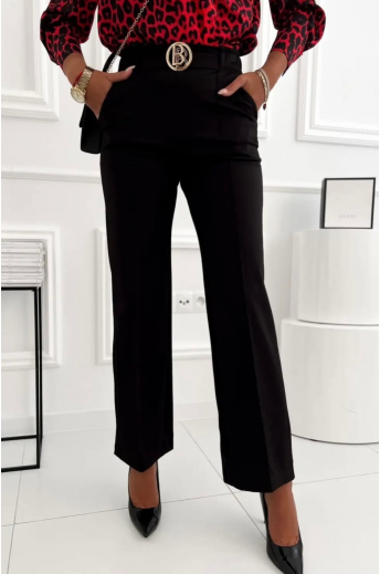 SPODNIE DAMSKIE MATERIAŁOWE W KANT | CZARNE