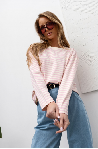 KLASYCZNY LONGSLEEVE W PASKI | RÓŻOWY