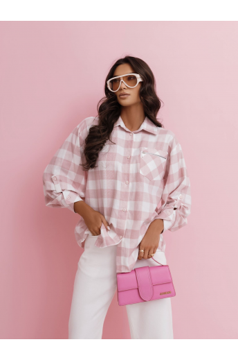 KOSZULA DAMSKA W KRATĘ Z KIESZONKĄ | RÓŻOWA