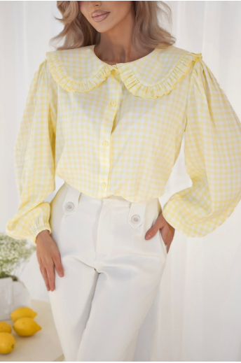 KOSZULA DAMSKA Z OZDOBNYM KOŁNIERZYKIEM | ŻÓŁTA