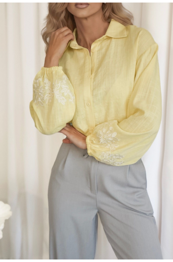 KOSZULA DAMSKA Z OZDOBNYM RĘKAWEM | ŻÓŁTA