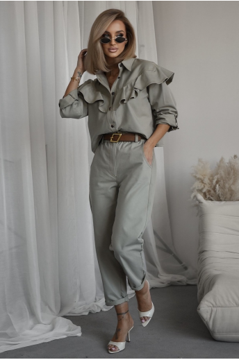 KURTKA DAMSKA JEANS Z FALBANĄ | KHAKI