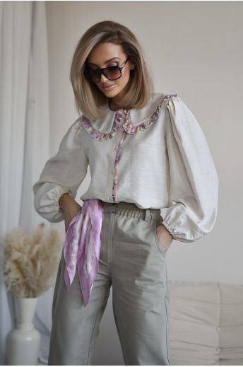 KOSZULA Z KWIATOWYM KOŁNIERZYKIEM | BEŻOWA