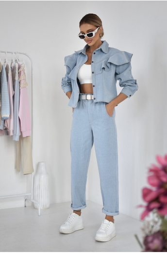 KURTKA DAMSKA JEANS Z FALBANĄ | NIEBIESKA