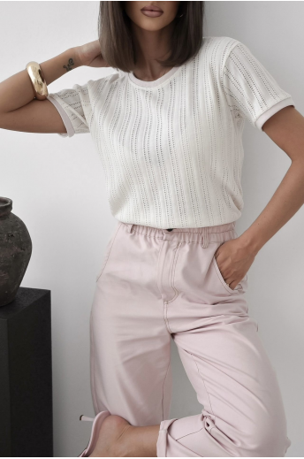 T-SHIRT Z AŻUROWEJ DZIANINY | BIAŁY