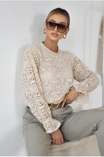 BLUZKA W STYLU BOHO Z KORONKI | BEŻOWA