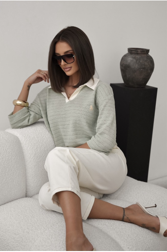 SWETEREK POLO Z KRÓTKIM RĘKAWEM | MATCHA